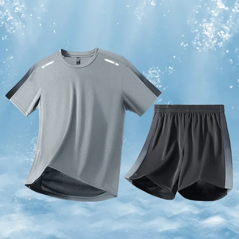 Men's Sportswear 2026 New Design Summer Ice Silk Fitness T-shirt for Running Short Sleeve Badminton Suit