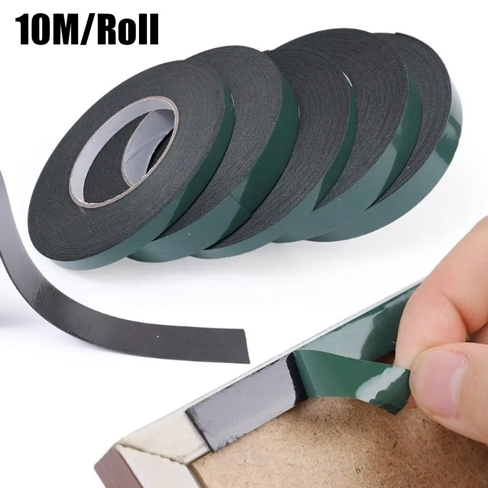 10 m/Rolle, grüner Film, schwarz, doppelseitiges Klebeband, Schwammstreifen, starkes selbstklebendes PE-Schaumband, multifunktional, 10/20 mm Breite