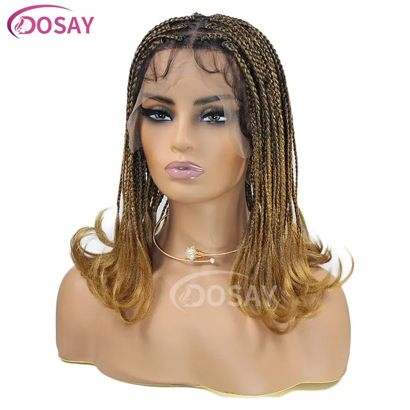 Perucas trançadas de caixa para mulheres negras, cabelo crochê, perucas cheias de renda, Cornrow Ombre, sintético africano loiro, peruca curta de cabelo Bob