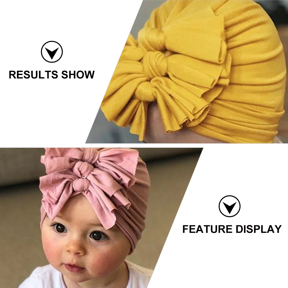

4Pcs Baby Cotton Hats Adorable Pleated Bow Caps Soft Comfortable Kids Headwear Casual Pullover Hats for All Seasons Fashionable