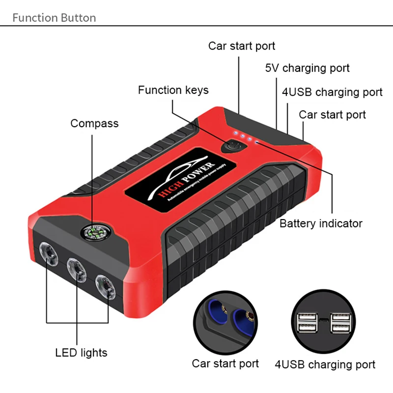 Arrancador de batería portátil para coche, Banco de energía de 99800mAh, cargador de arranque de emergencia, 600A, 12V, dispositivo de Arranque