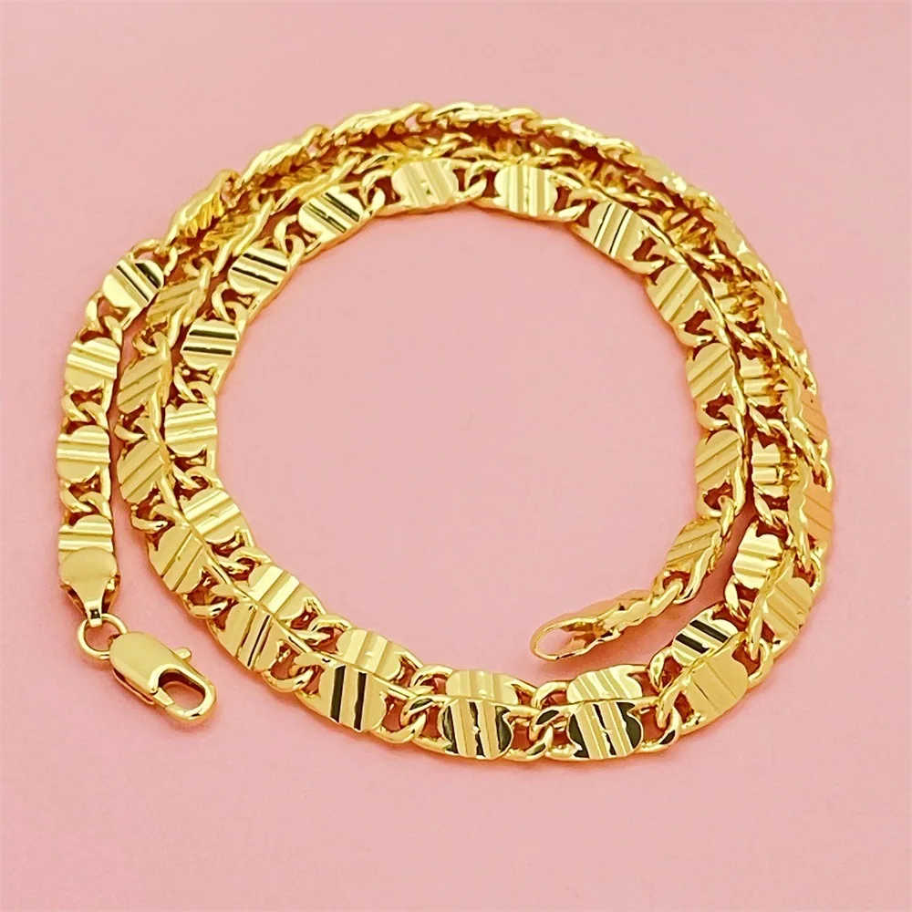 

Luxury 24K 9999 Pure Gold real gold Men's MM pattern necklace 60CM