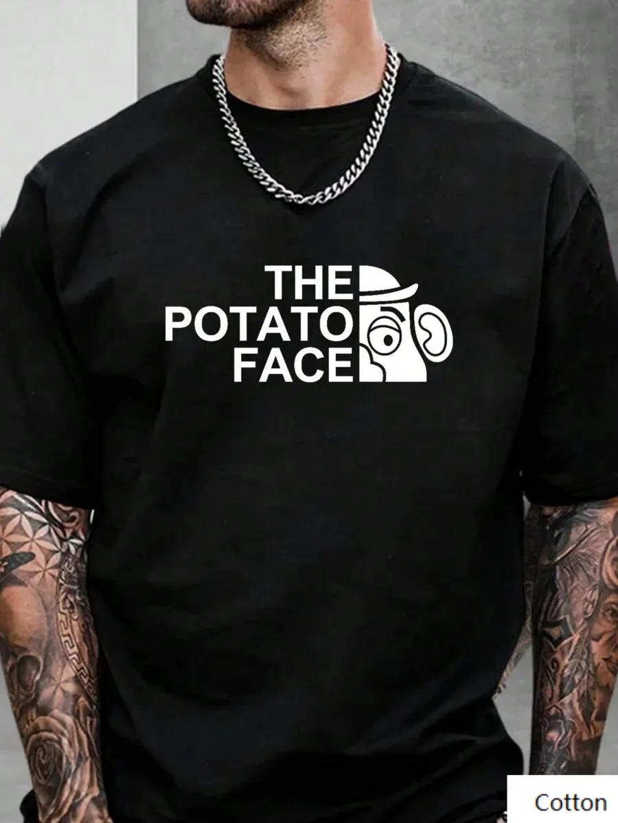 

Хлопковая футболка с мотивом картофельного лица, забавный мультяшный дизайн, модная брендовая футболка из чистого хлопка с принтом, с коротким рукавом, унисекс, с круглым вырезом