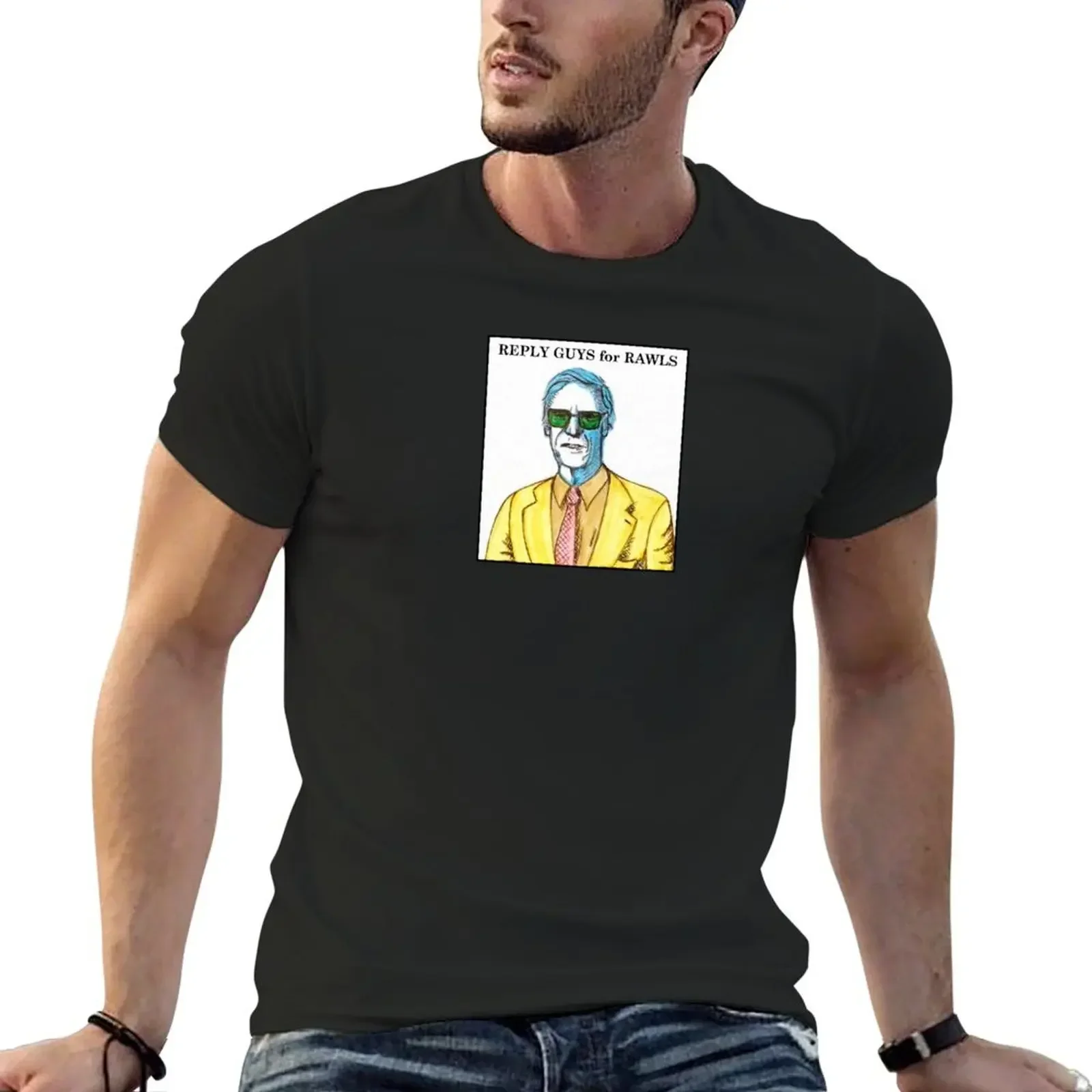 Philosopher Doodle Portrait: Reply Guys for Rawls T-Shirt vintage t shirts summer tops oversized t shirts for men