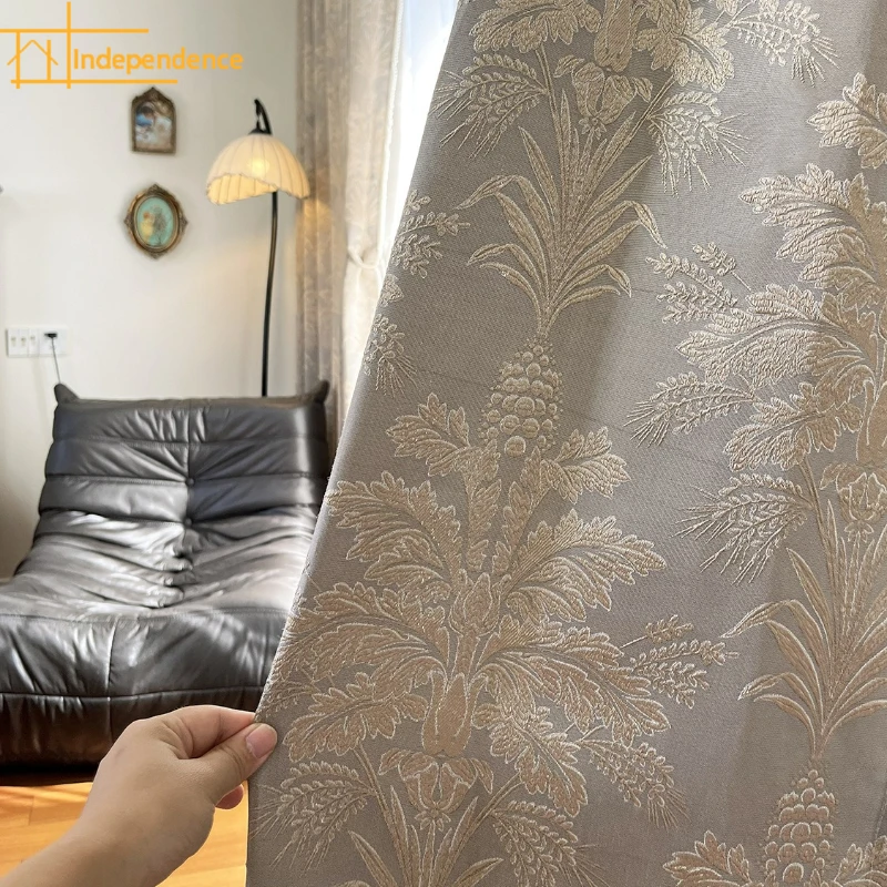 

French Retro Plant Jacquard Thickened Blackout Curtains for Living Room French Window Customized Partition Curtain Door Curtain