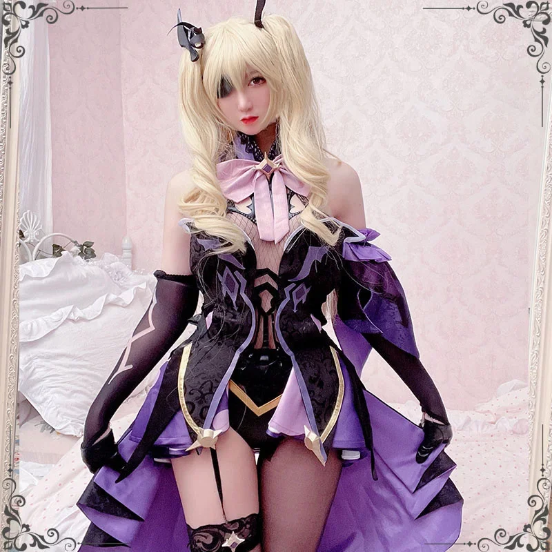 Game Genshin Impact Fischl Suit Purple Lovely Uniform Halloween Party Outfit For Women Girls Cosplay Costume Custom Made