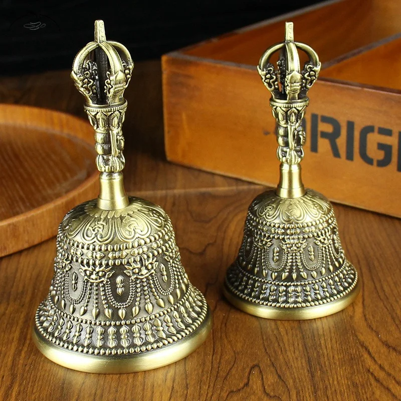 Nepal Brass Tibetan Bell Handmade Vajra Bell and Pestle Set Buddhist Tibetan Chimes Meditation Tool Sound Healing Instruments