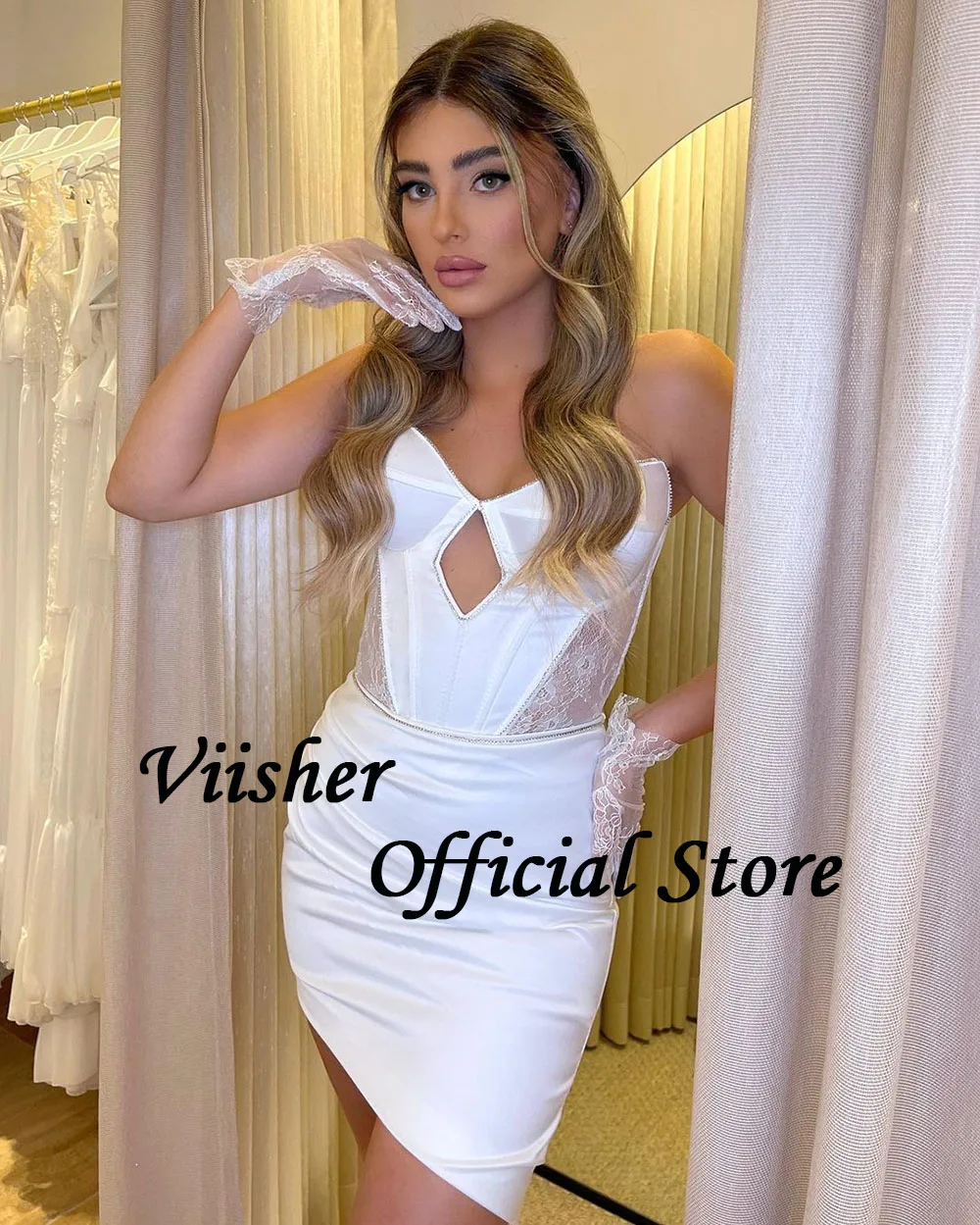 Viisher-Robe Courte en Satin Froncé à Plis pour Demoiselle d'Honneur, Tenue de Soirée de Mariage Civil Simple