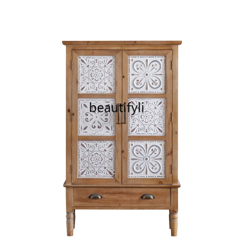 

American-Style Retro Sideboard Cabinet Solid Wood Entry Door Facing Hallway Locker Living Room Wall-Side Storage Cabinet