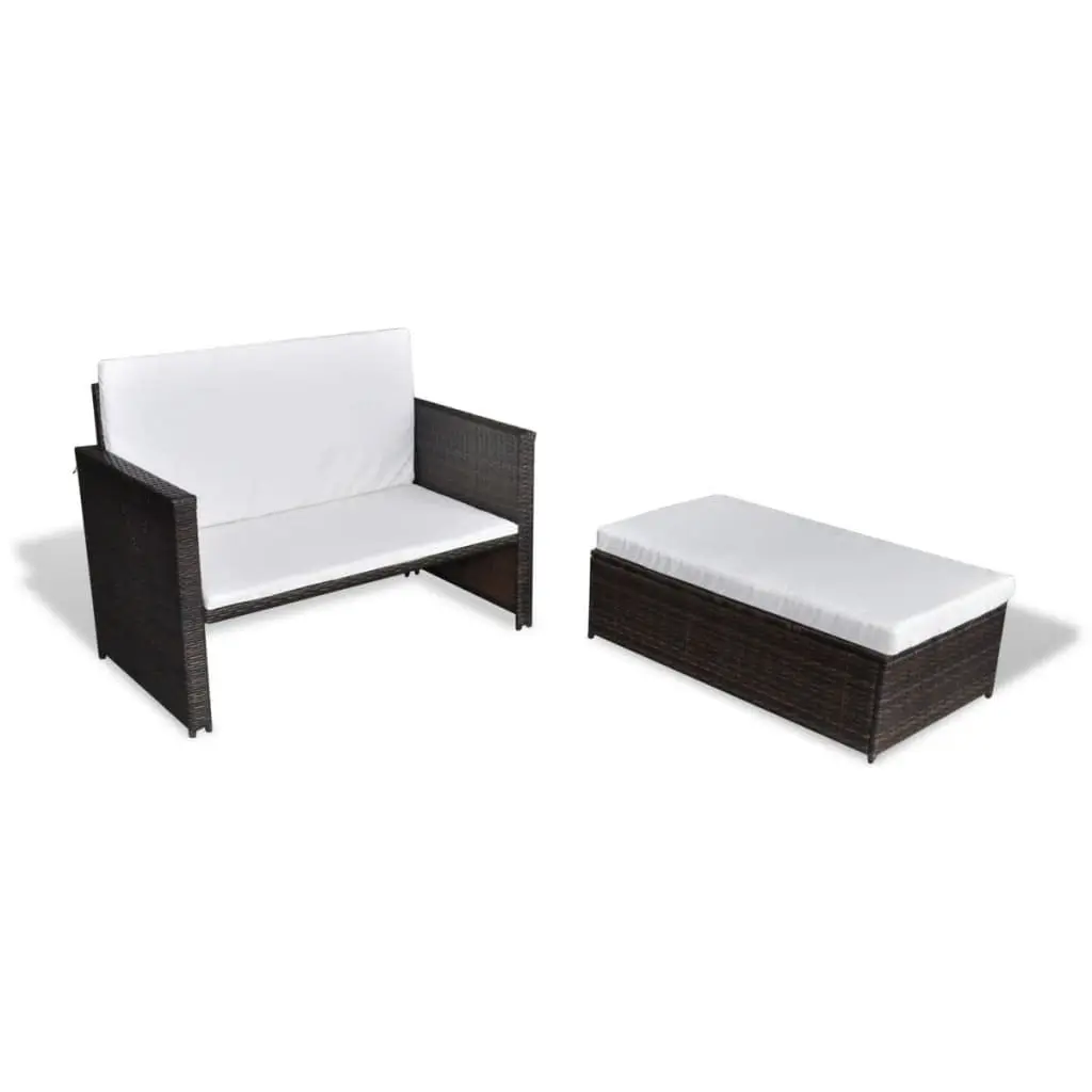 Patio Sofa Set Outdoor Garden Backyard Porch Poolside Furniture with Stool Storage Under Sofa, Poly Rattan Brown, Customized