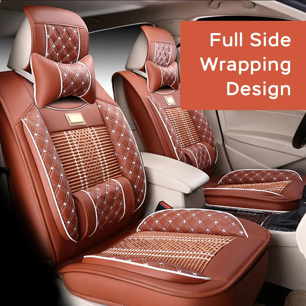 Luxurious Design Universal Seat Cover With 5 Seat Covers In Orange, Including Headrest And Lumbar Pillow, Standard Waterproof