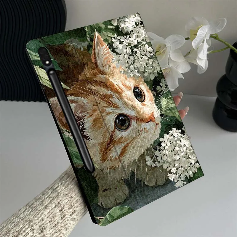 

Leaves Flower Cat Retro Kitten For Samsung Galaxy Tab S7 S8 S9 S10 11 12.4 13.1 FE Plus Lite Inch Cover Tablet Case