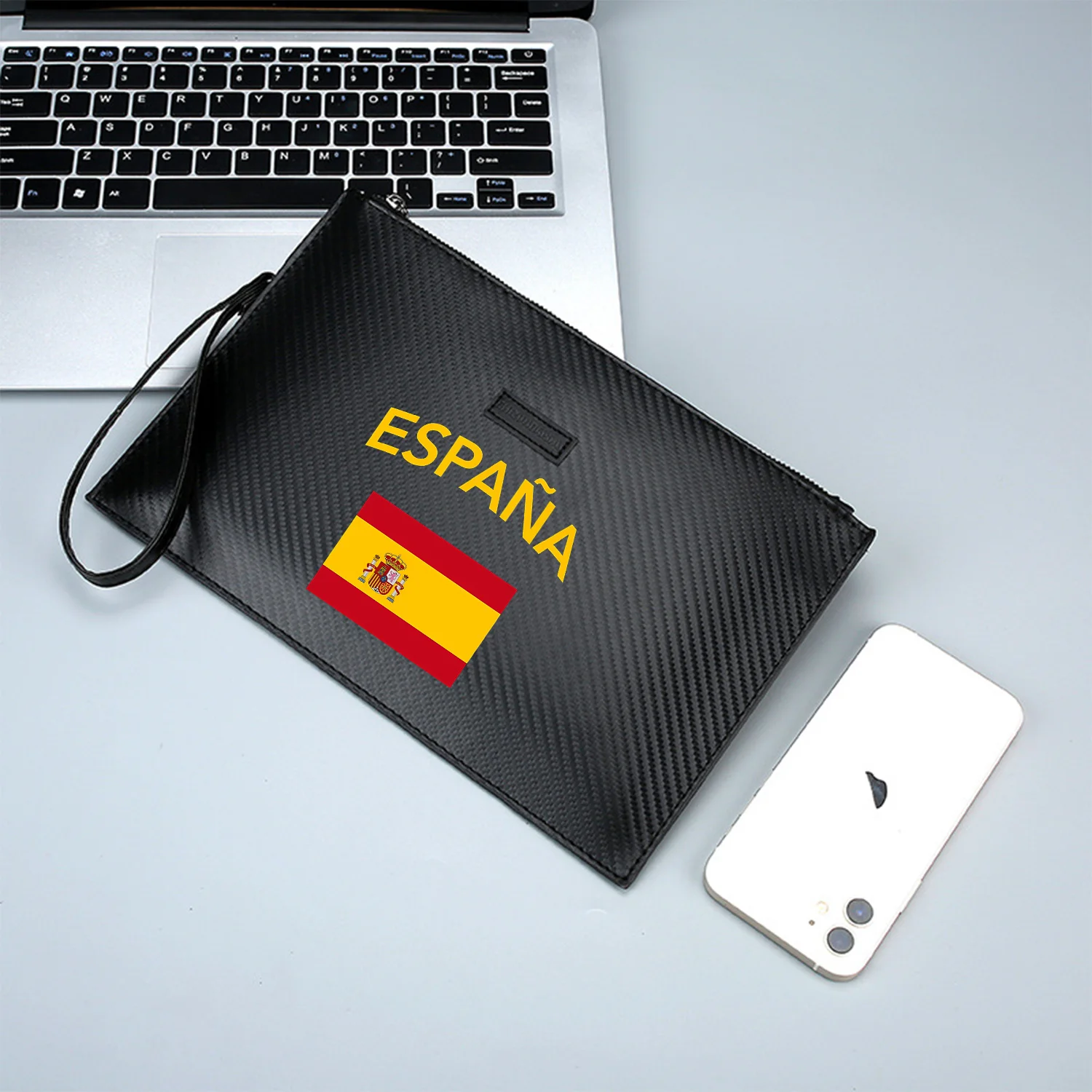 Flag words. Red yellow stripes and words Elegant Printed PU Men's Handbag Fashionable and Practical for Everyday Carry