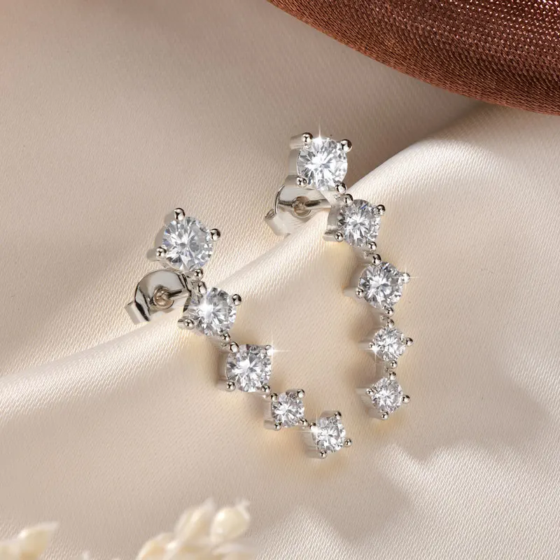 Rrjzz 4.5mm&4mm&3mm VVS1 Moissanite Ear Stud Climbers Earrings D-Color Created imitation Diamonds Charms Earrings for Women Gift