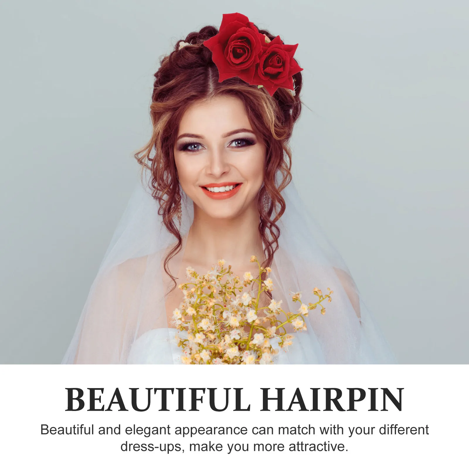 

1pc Flannel Rose Flower Hairpin Red Artificial Brooch Pin For Bride Bridesmaid Wedding Party Prom Dancing Banquet Occasions