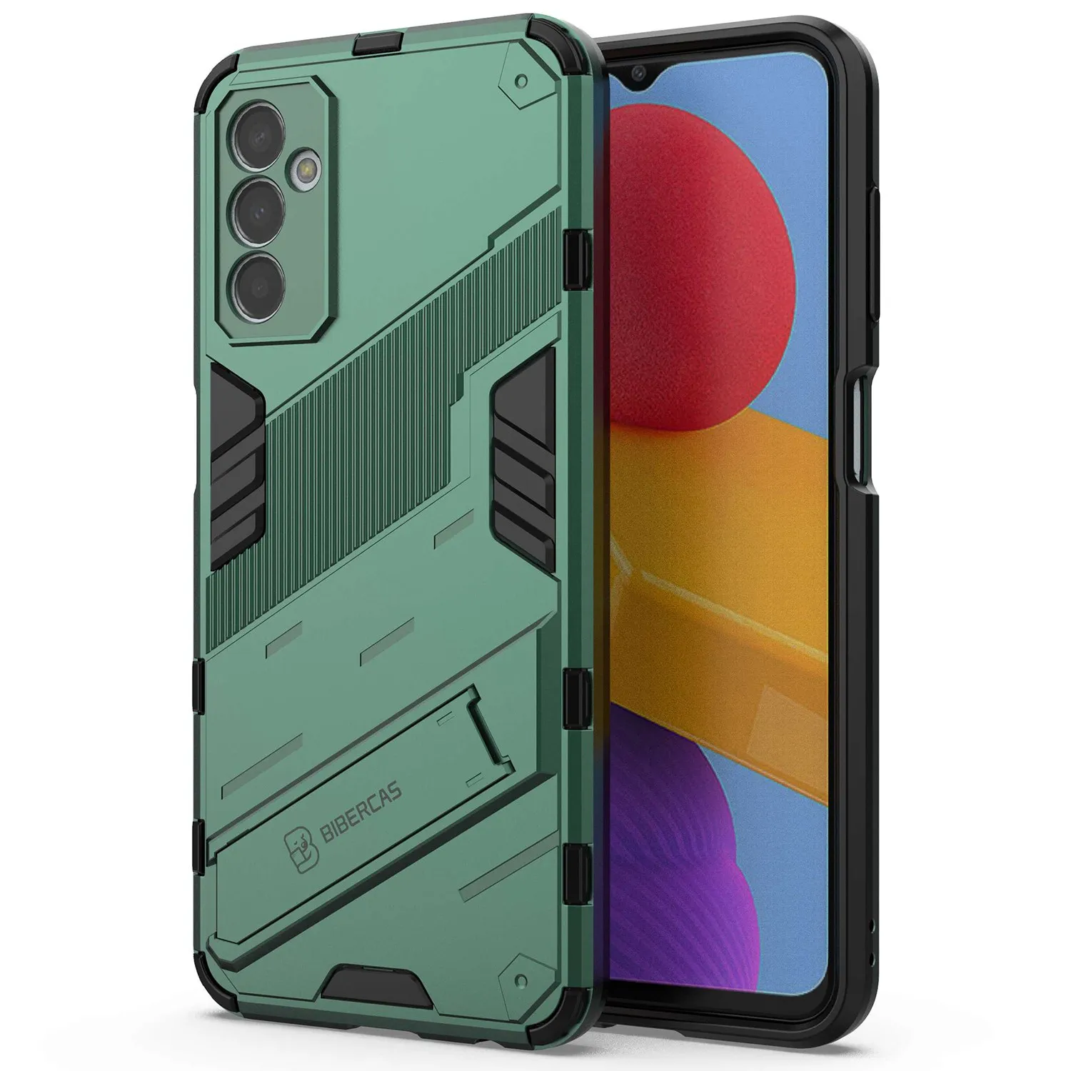 

For Samsung Galaxy M13 4G Kickstand Protective Phone Case Drop-proof Hard PC Soft TPU Hybrid Cover - Green