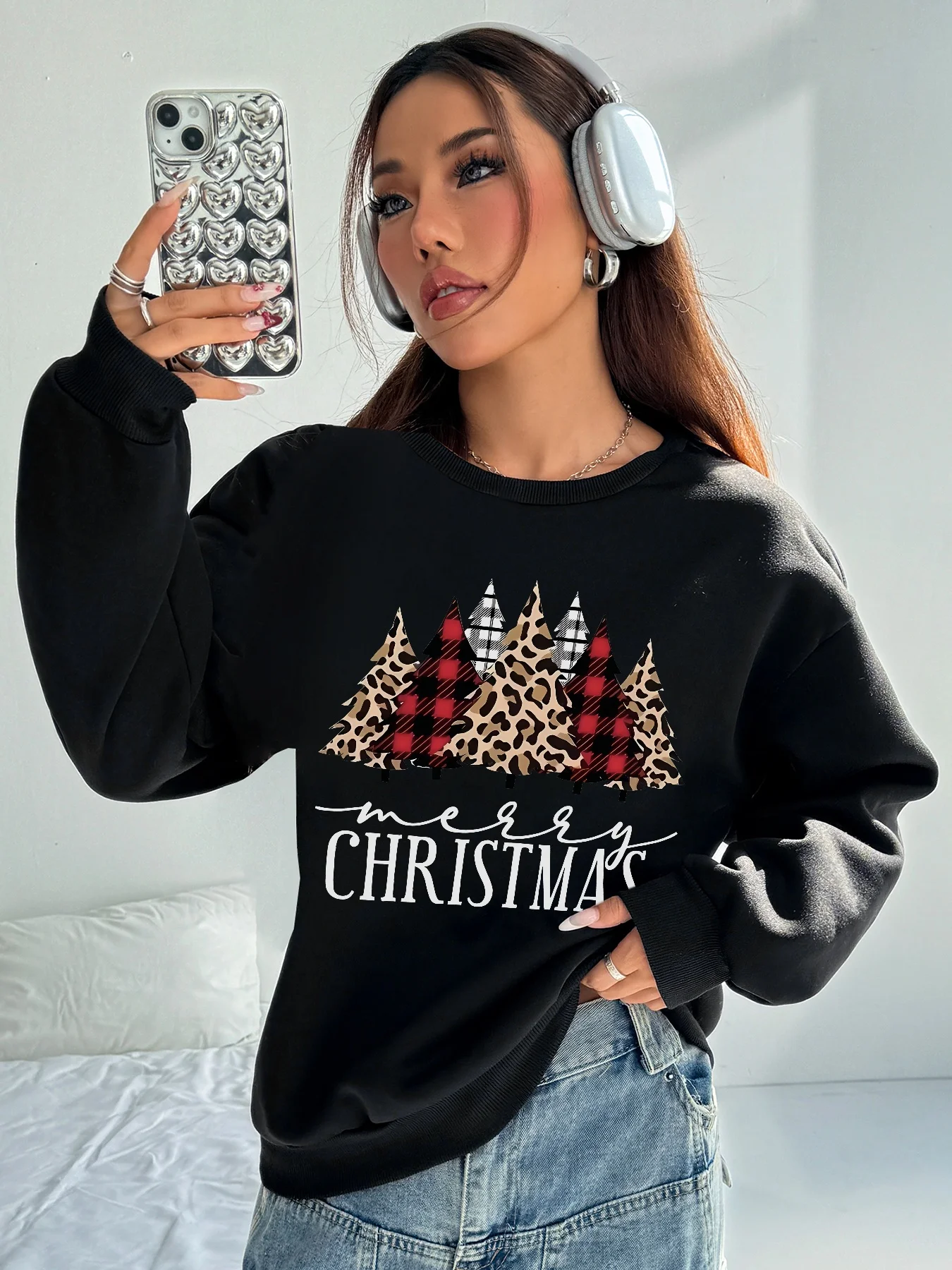 

XMAS Christmas Women Tree Printed Loose Pullovers Sweatshirt Ladies Long Sleeve Hoodies Winter Autumn O-Neck Fashion Clothes Top