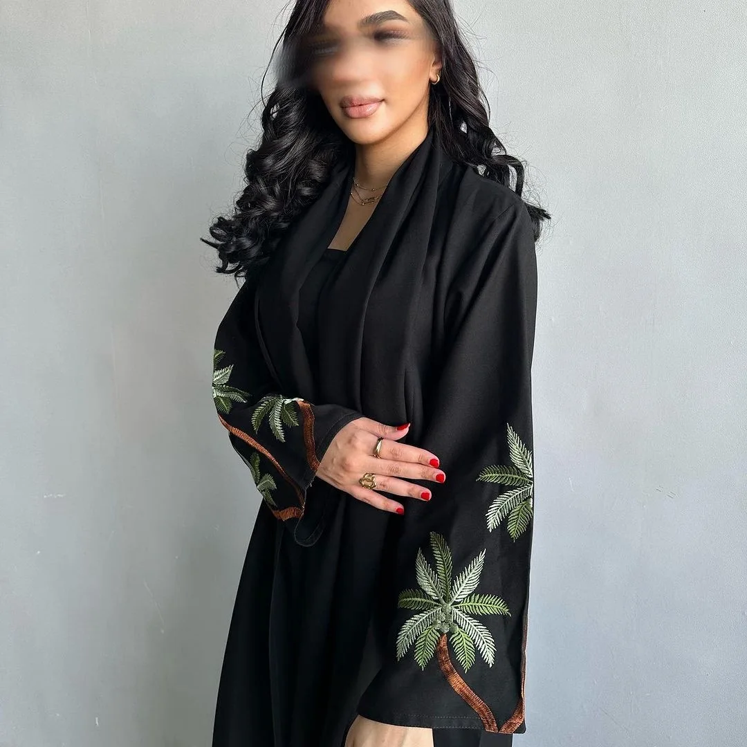 Fashion Chiffon Abaya Kimono Dubai long sleeve plus size embroidery black open abaya women Muslim Dress dubai luxury abaya MQ086