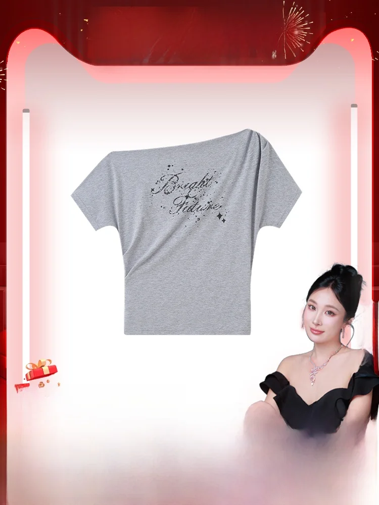 

DIDDI MODA Loose Faion Sexy ort Sve Women's T-irt Summer Garter Diamond Heat Pred oulder Casual Polyester Cotto...