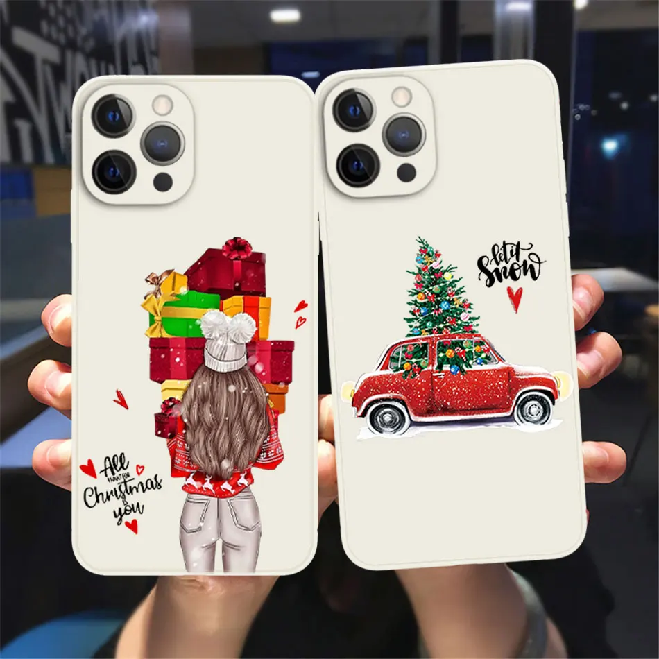 Christmas Gift Girl Phone Case for iPhone 16 15 14 13 12 11 Pro Max 13 Mini Cute Reindeer Santa Cover for iPhone 16 Plus Shell