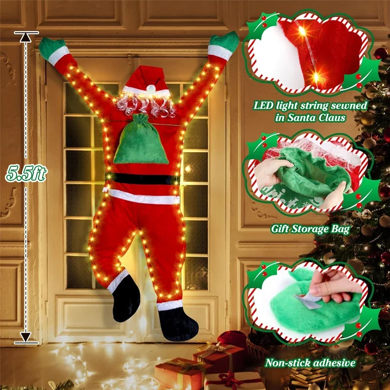 Santa Claus Climbing Wall Window Decoration Props Indoor Outdoor Xmas Santa Suit For Door Roof Balcony Garden Christmas Decor