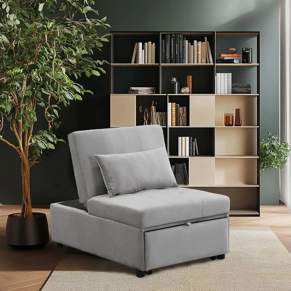 

Folding Ottoman Sleeper Sofa Bed, Convertible Chair Bed 4 in 1 Multi-Function, Modern Linen Fabric with Adjustable Backrest for