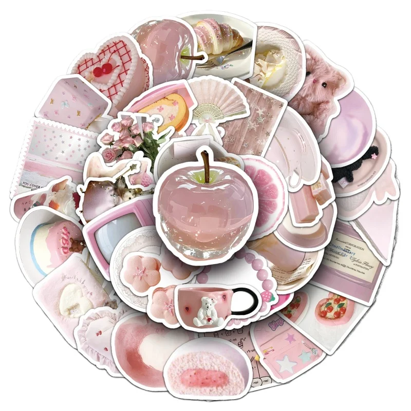 

50Pcs Ins Cute Pink Sweet Girlish Stickers - Journal & Scrapbook DIY Decoration Adorable Decals for Phone Case Luggage for Girls