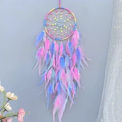 Dream Catcher Hand-woven Colorful Feather Wind Chimes Bedroom Hanging Ornaments Wall Decor Festival Party Gifts Home Accessory