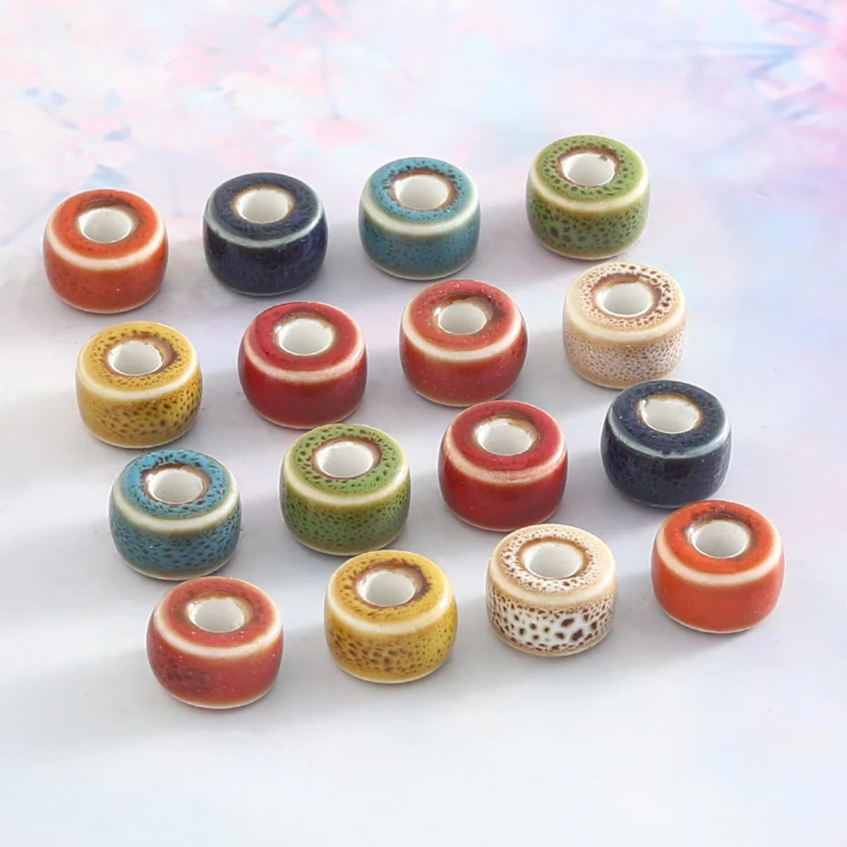 Z46 10pcs Polychrome Vintage Ring Shape Kiln Color Ceramic Beads Handmade Materials Jewelry Accessories Making Bracelet Gift
