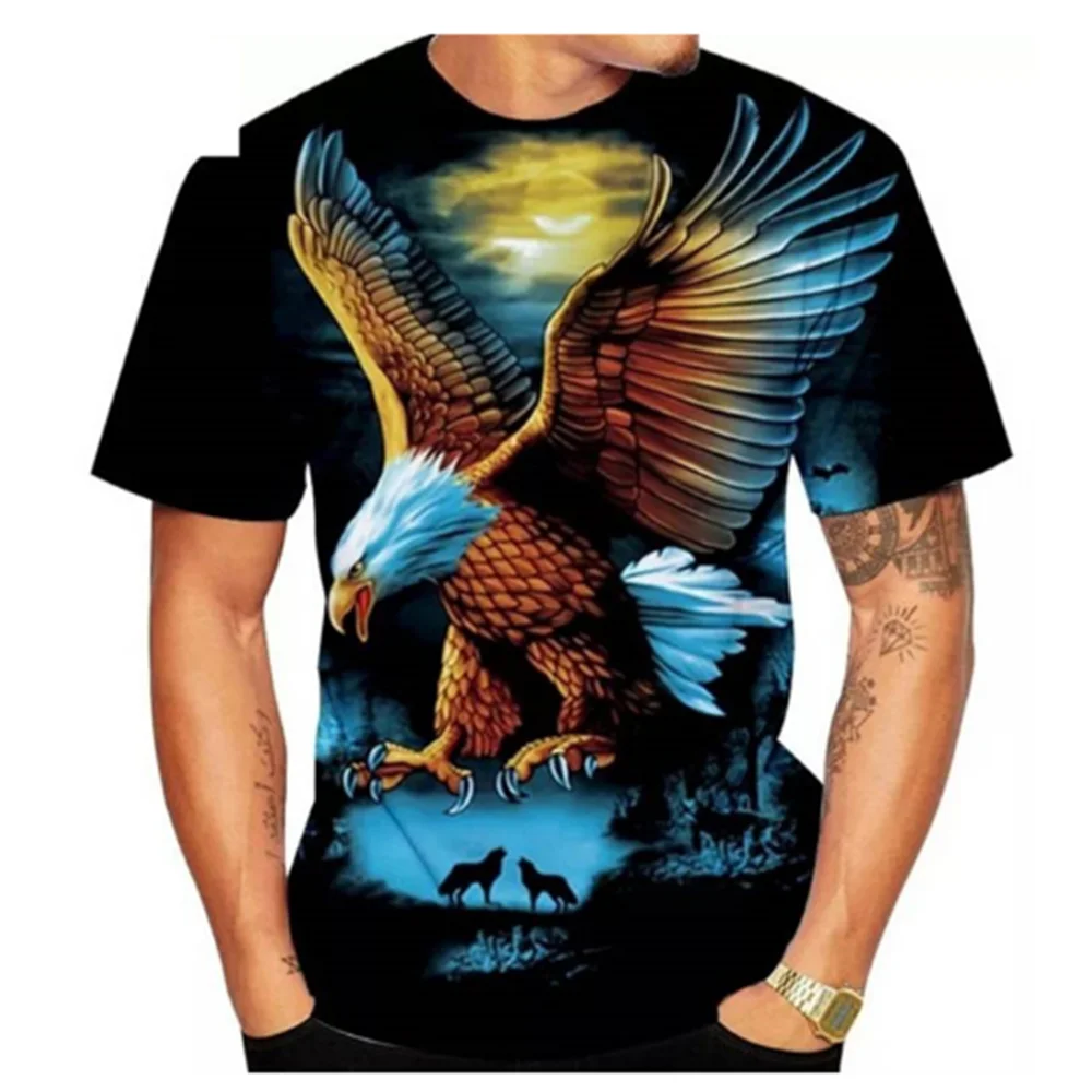 

Fashion Summer Men's 3D Printing Eagle And Lion Pattern T-Shirt Street Trend Hip-Hop Personality Wild Loose Oversize Top XXS-6XL