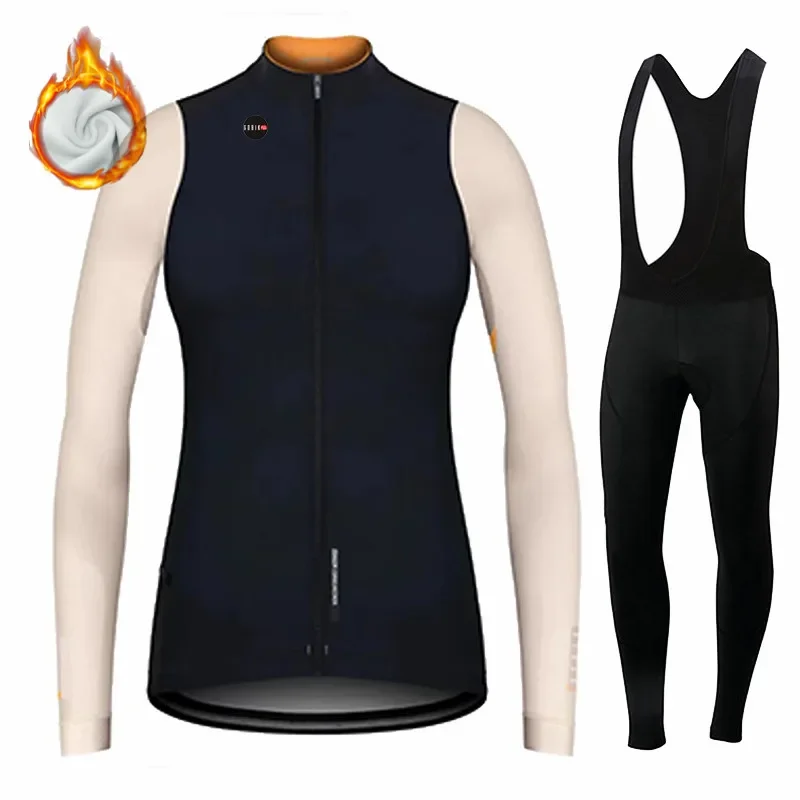 Conjunto de Jersey de Ciclismo de manga larga para mujer, ropa térmica de lana 2023 para bicicleta de montaña, ropa de carreras de invierno