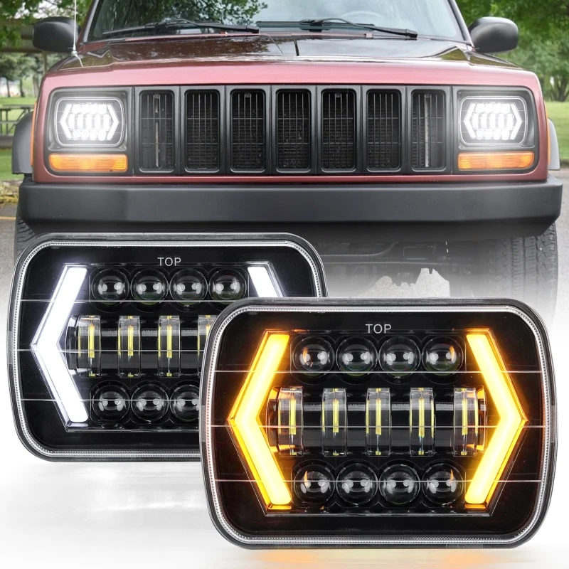 

5X7inch 7x6inch Rectangle LED Headlights Universal Hi-Lo Beam LED DRL Turn Signals for Jeep Wrangler YJ 86-95 Cherokee XJ 84-01