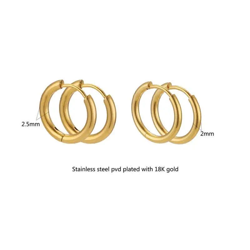 10pcs Stainless Steel Small Hoops Earring Piercing Ear Cartilage 8-20mm Women Men Stainles Steel Round Circle Pendientes
