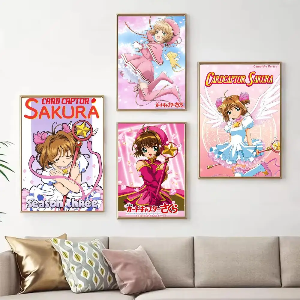 Cute Anime Cardcaptor Sakura Poster Chic Art Poster Self-Adhesive No Glue Residue for Bedroom Hallway