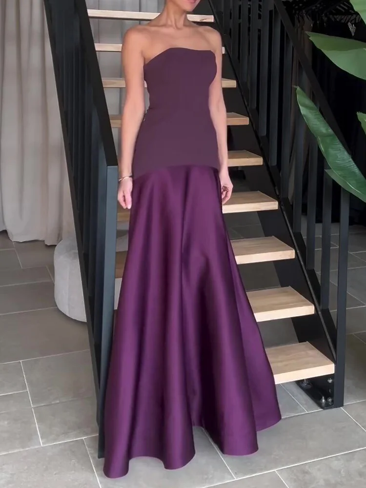 2025 loungewear sem alças retalhos vestido de festa, feminino verão sem mangas chique simples maxi vestido, sem costas elegante vestido das senhoras