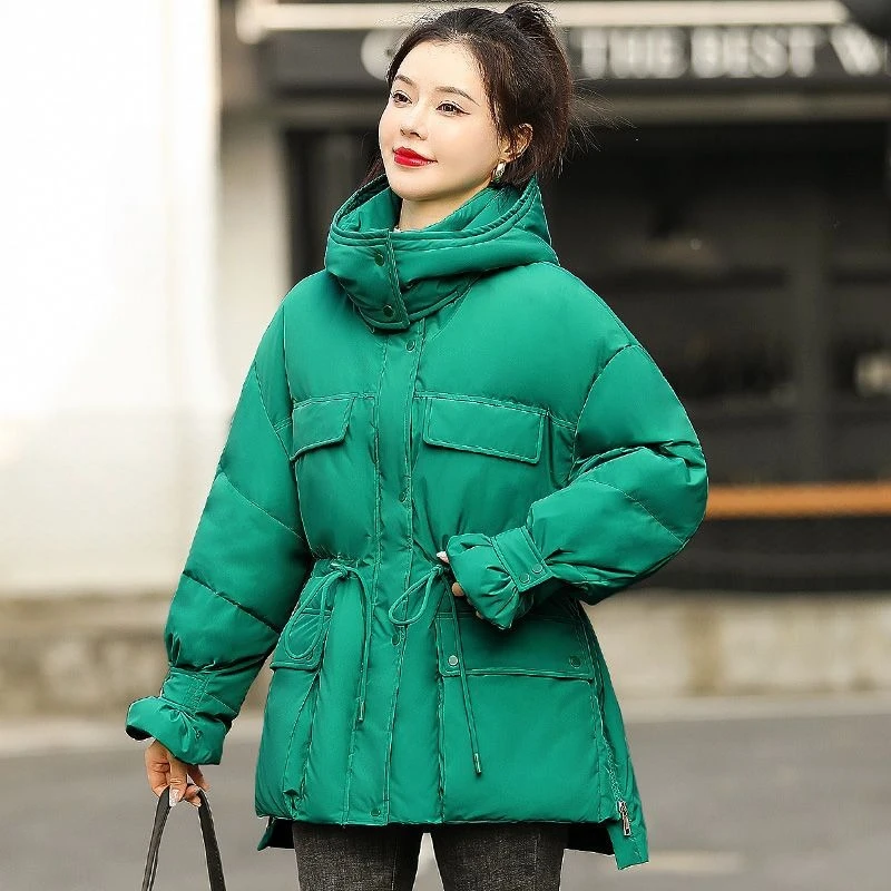 جديد الشتاء مقنعين سترات دافئة المرأة أسفل معطف القطن غير النظامية رقيق الخصر معطف فضفاض معطف القطن