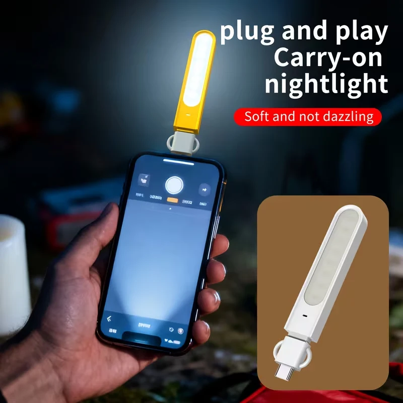 USB mini night light—plug-and-play, energy-efficient LED, battery-free; compatible with bedside lamps featuring a USB-C port.