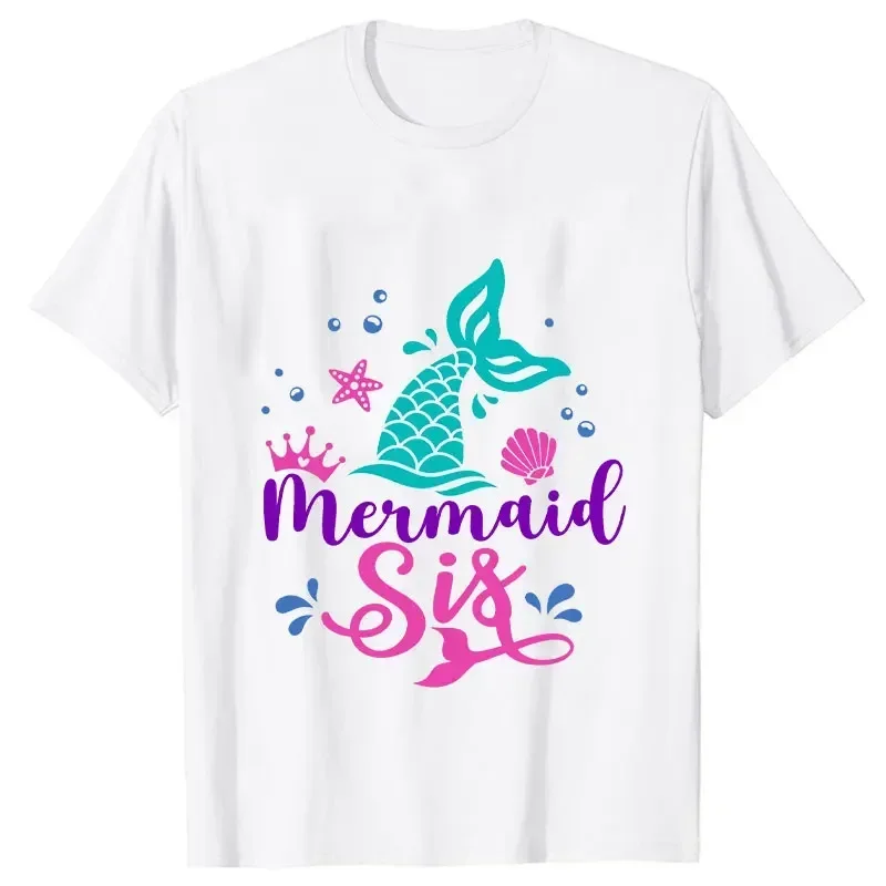 1~9 Years Old Birthday Girls Party T-shirt Mermaid Kawaii Graphic Short Sleeve Tees Matching Family Clothes Unisex Kids Tops