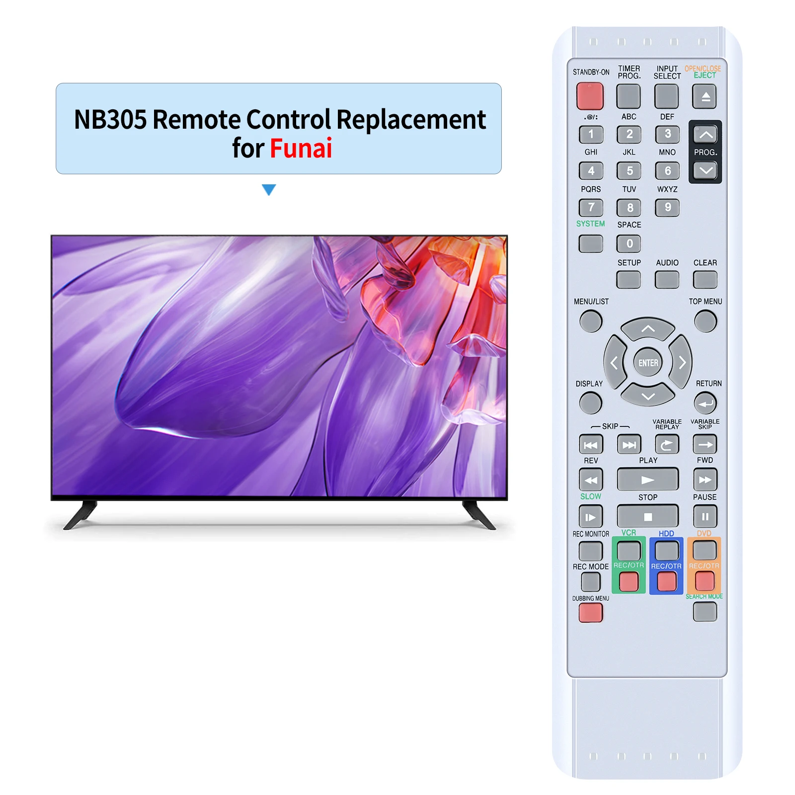 Controle remoto para Funai NB305 DVD e VCR Combo, HDR-D2835, HDR-D2835D, Novo