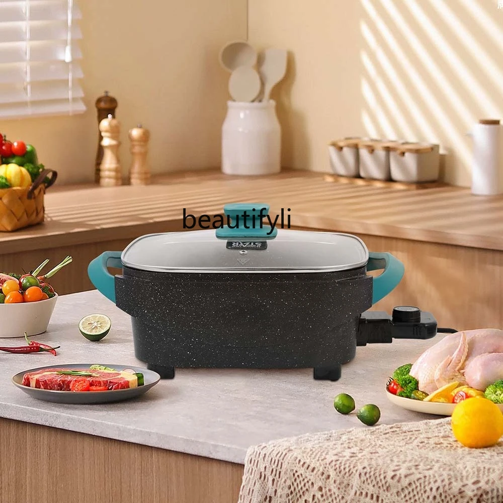 Household stir-fry hot pot pizza multi-functional non-stick pan silicone anti-scalding handle electric heating pan