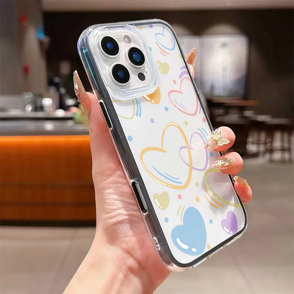 Cute Colorful Heart Phone Case For iPhone 17 16 15 Pro Max 14 13 12 11 Pro Max 17 Air 7 8 Plus XR Transparent Airbag Soft Cover view 5