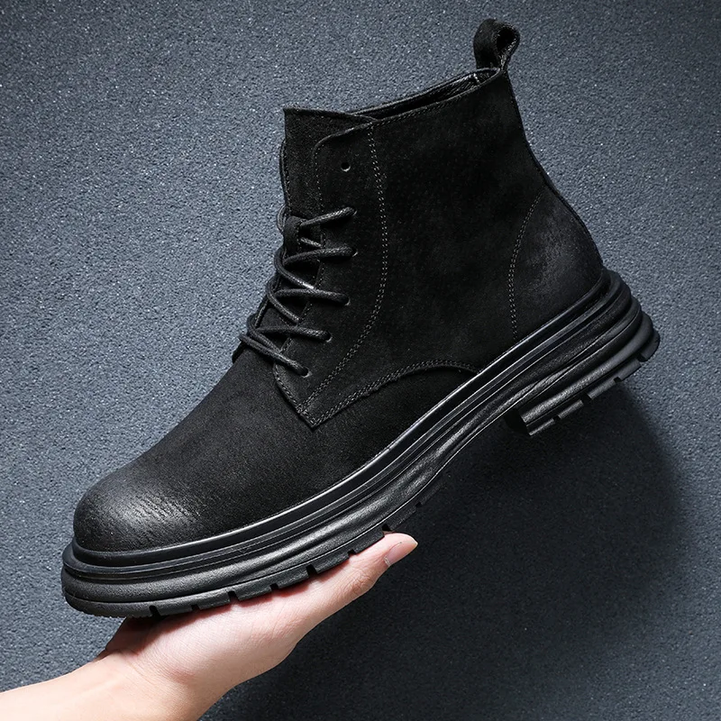 

British style men fashion outdoors desert boots cow suede leather shoes cowboy autumn winter boot handsome black ankle botas man