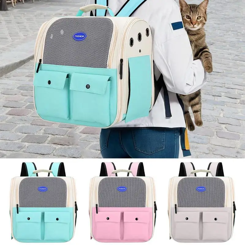 

Cat Backpack Carrier Breathable Pet Travel Backpack with Multiple Pockets Foldable Cat Bag with Padded Shoulder Straps suppllies