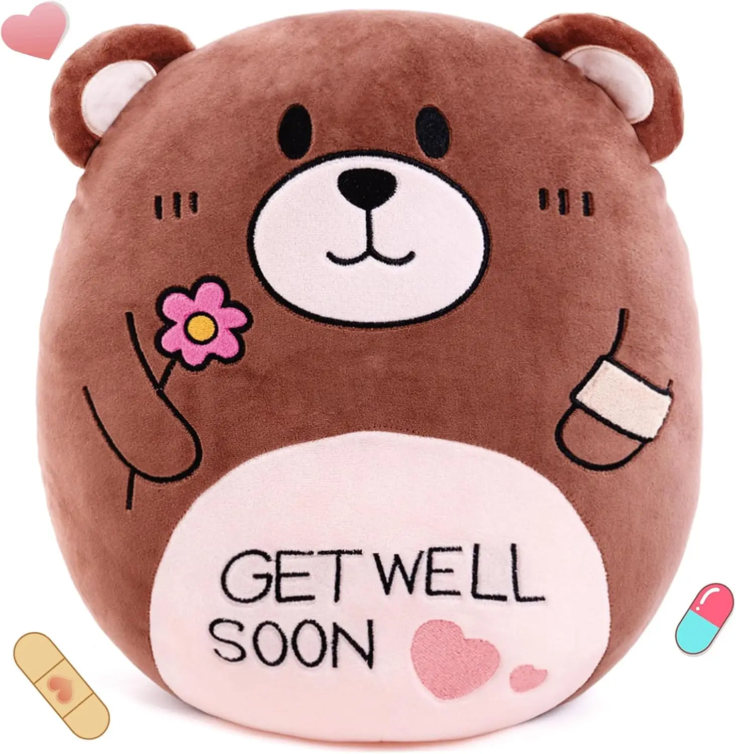 

14.5" Get Well Soon Teddy Bear Plush Pillow, Soft Stuffed Animal for Kids, Gift After Surgery
