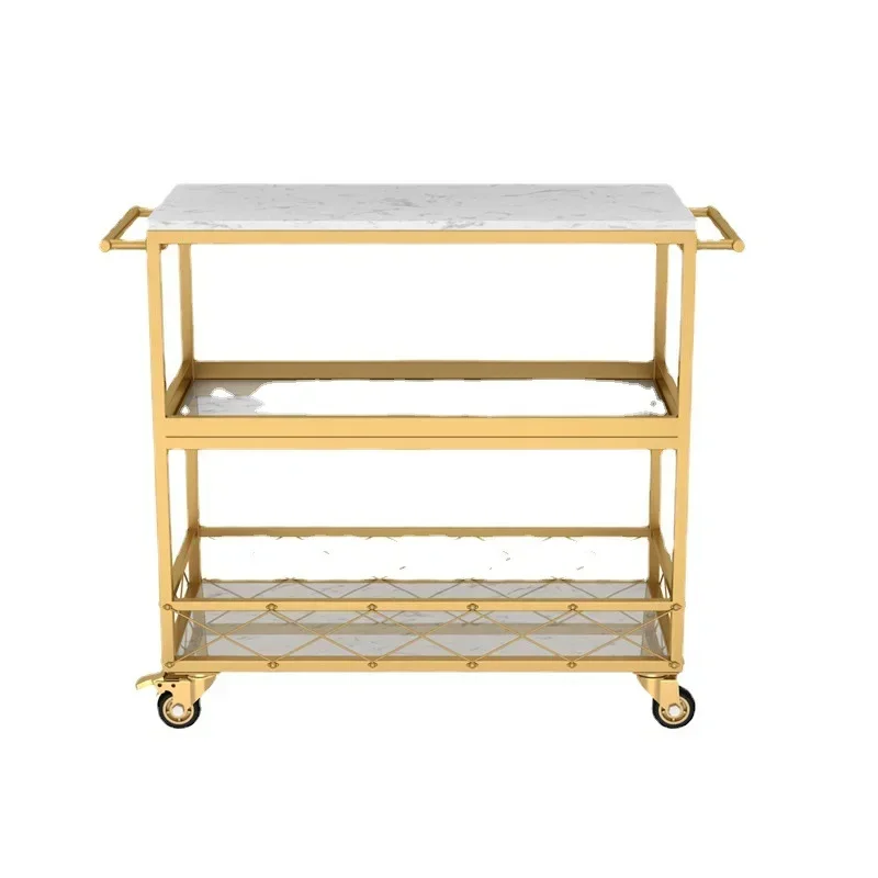 

Marble dining cart, gold home kitchen dining room trolley shelves, mobile wine cart side cabinets