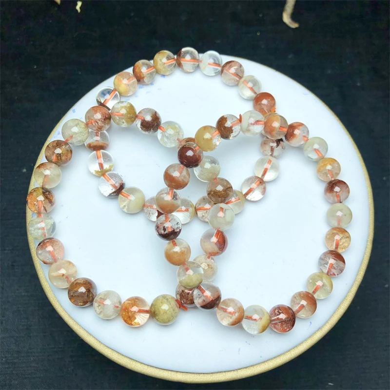 Natural Garden Quartz Triple Circle Bracelet Gemstone Round Bead Crystal Healing fengshui Gemstone Jewelry Gift 1PCS 8/10/12MM