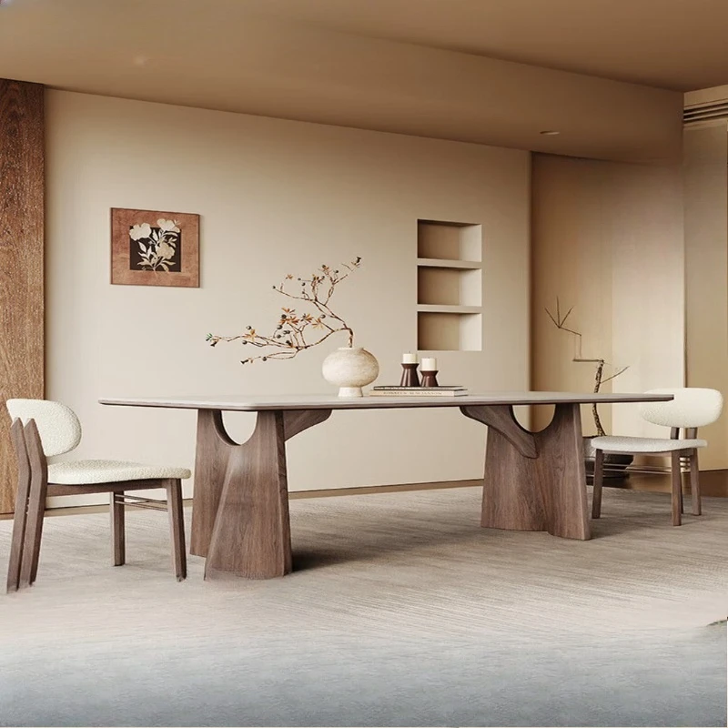 Rectangular Home Simple  Italian Light Luxury Wabi-Sabi Style Solid Wood Dining Table 1.4 meters