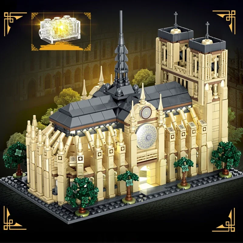 1757 pçs notre dame de paris blocos de construção modulares modelo com luzes moc montagem arquitetura conjuntos de construção brinquedos crianças presentes