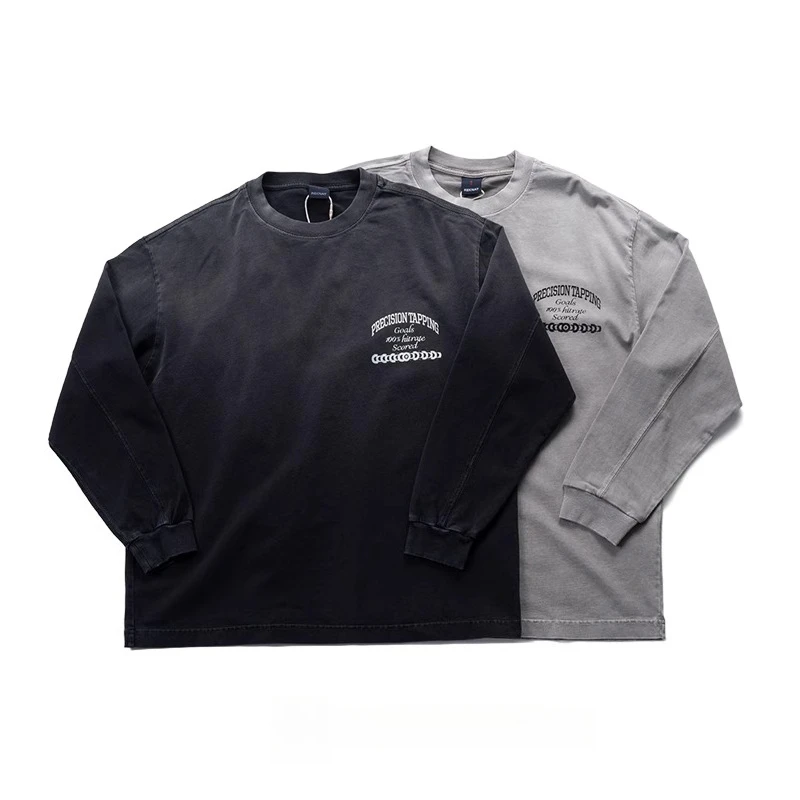 Ready-to-wear washed round neck pullover loose long-sleeved T-shirt