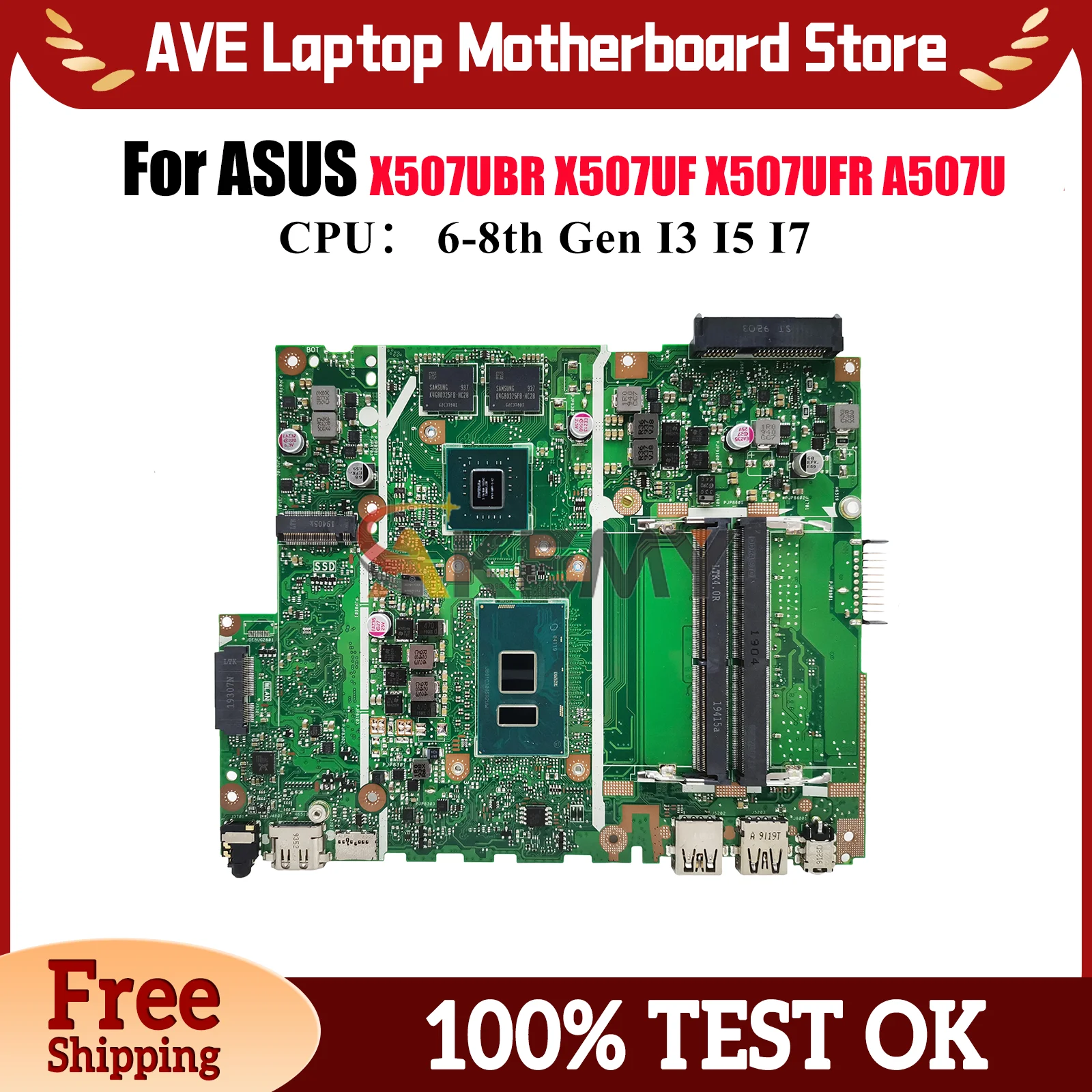 

X507UBR Laptop Motherboard For ASUS X507UBR X507UF X507UB Y5000U X507UFR X507U A507U R507U X507UAR F507U Mainboard I3 I5 I7 CPU